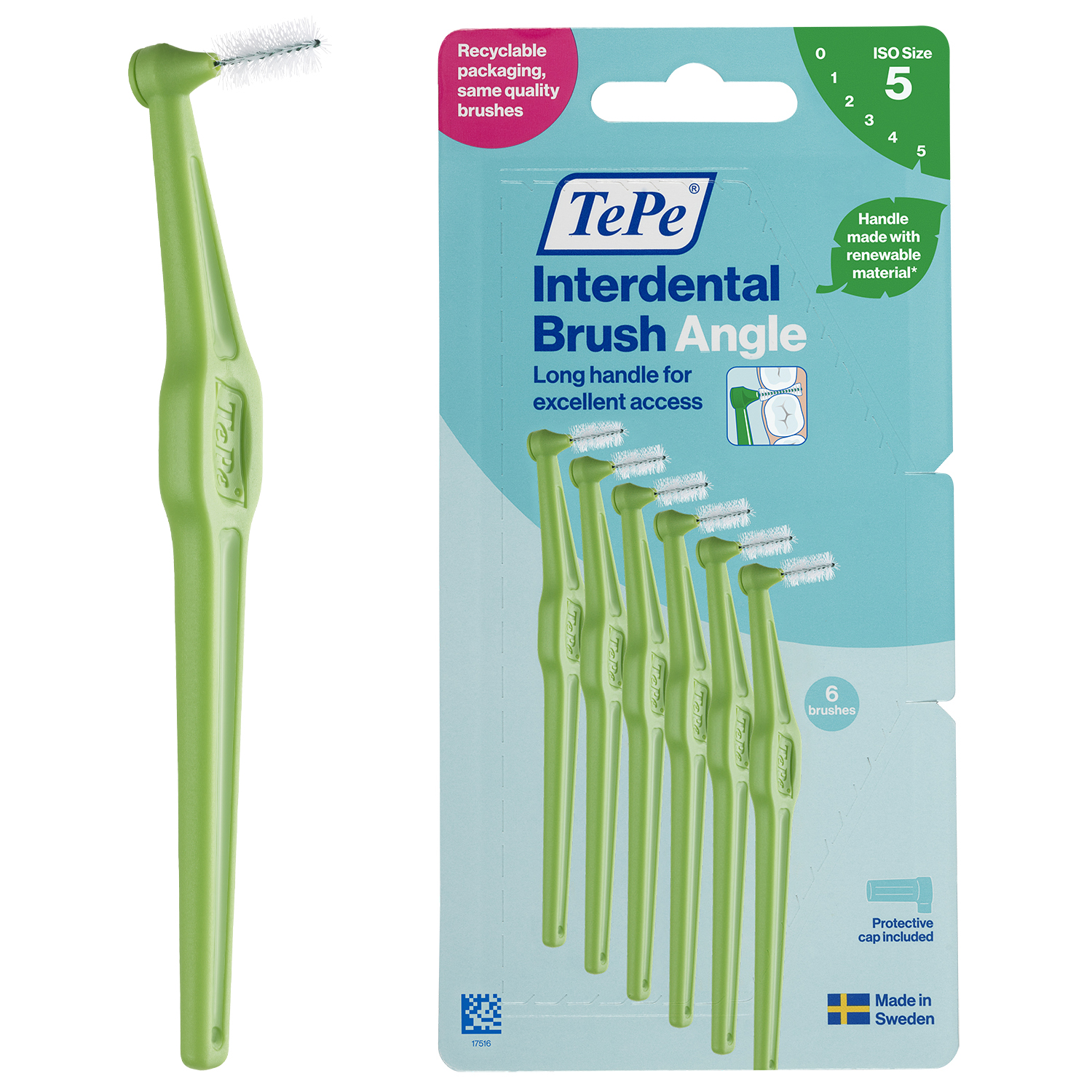 TEPE ANGLE INTERDENTAL BRUSHES GREEN 0.8mm 6pcs / 12 Packs