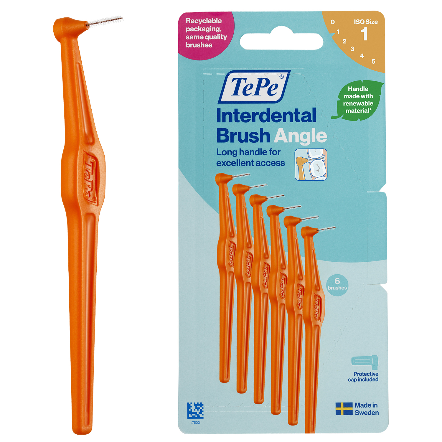 TEPE ANGLE INTERDENTAL BRUSHES ORANGE 0.45mm 6pcs / 12 Packs