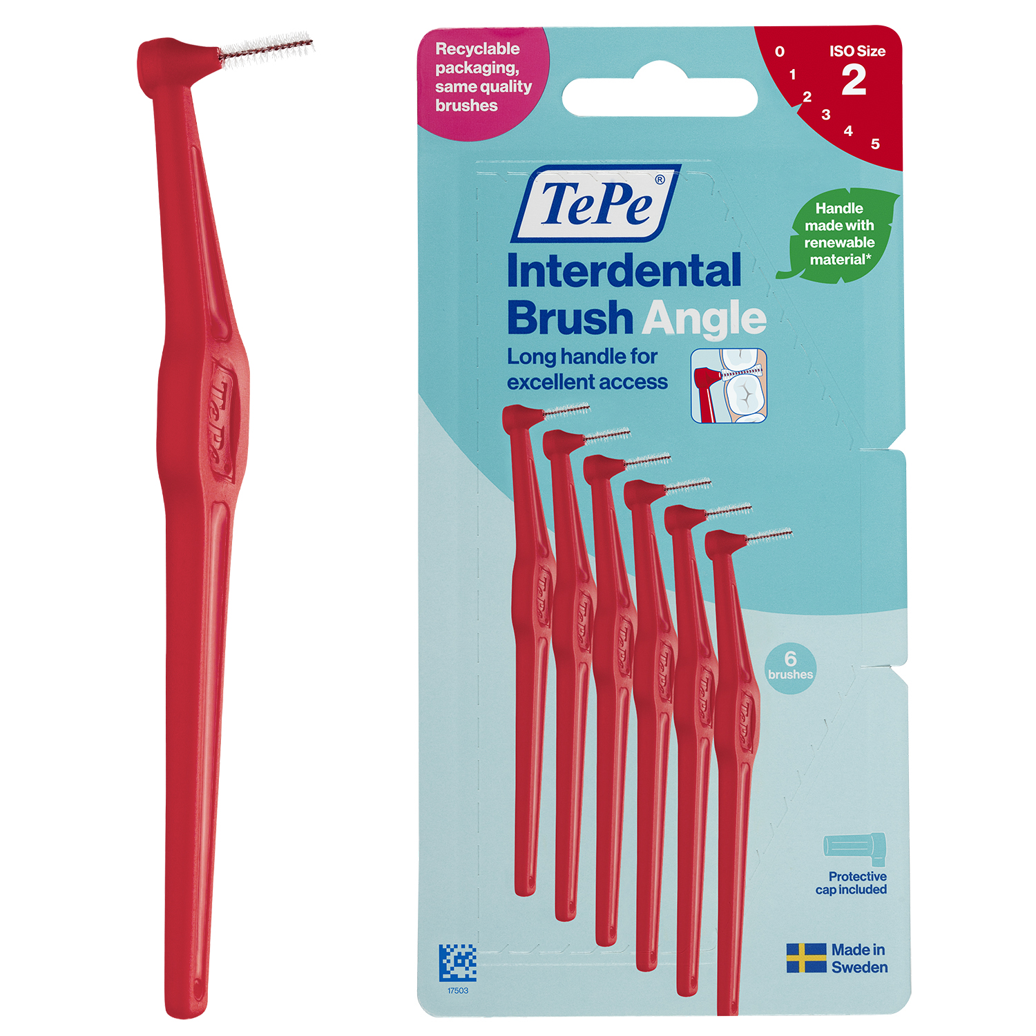TEPE ANGLE INTERDENTAL BRUSHES RED 0.5mm 6pcs / 12 Packs